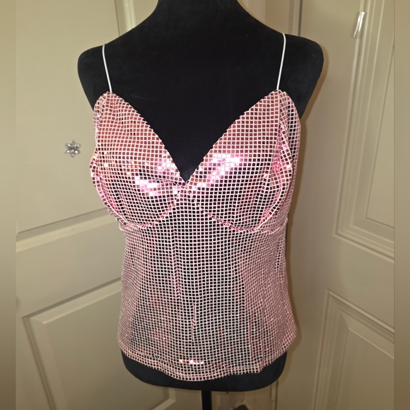 Pink Sequin Camisole Top Girls Nite, Date Night XS - Picture 2 of 7